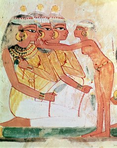 Kvindetoilettet, fra Nakhts grav, New Kingdom, ca. 1400 f.Kr. (vægmaleri) af Egyptian 18th Dynasty