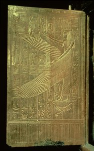 Gudinden Isis fra indersiden af en af dobbeltdørene til den tredje forgyldte helligdom, fra Tutankhamons grav (ca. 1370-52 f.Kr.) New Kingdom (forgyldt træ)