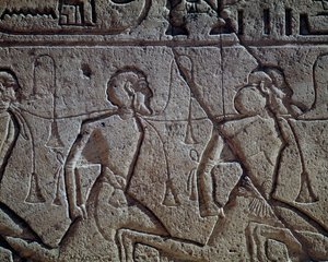 Assyriske fanger af Ramses II, relief, hovedtemplet i Abu Simbel (Unescos verdensarvsliste) af Egyptian 19th Dynasty