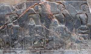 Egyptisk antikvitet: detalje af et relief, der dekorerer emblemerne i de områder, der er erobret af farao Ramses II (1292-1186 f.Kr.). Tempel i Luxor. Østbredden (Theben), Egypten af Egyptian 19th Dynasty