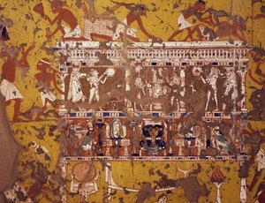 Fremstilling af udskåret båre, fresko, skulptøren Ipys grav, Deir el-Medina Theban Necropolis (Unescos verdensarvsliste) af Egyptian 19th Dynasty