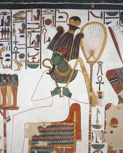 Osiris, fresko, østvæg, østligt sidekammer, Nefertaris grav (QV66), Dronningernes Dal, Theben (Unescos verdensarvsliste) af Egyptian 19th Dynasty