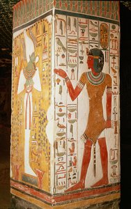 Søjle, der forestiller Osiris og en præst iført panterskind, fra Nefertaris grav, New Kingdom (vægmaleri)