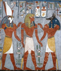 Ramses I mellem Horus og Anubis, fresko, gravkammer, Ramses I