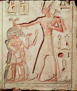 Ramses (1279 - 1213 f.Kr.) slår sine fjender (malet kalkstensrelief, 19. dynasti)