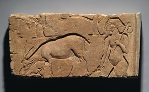 Relief, der forestiller en gedehyrde med en ged og træer, muligvis fra Tell el-Amarna, New Kingdom, 1350-1333 f.Kr. (kalksten)