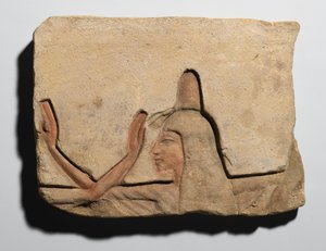Plade, der forestiller en kvinde med en røgelseskegle, New Kingdom, ca. 1352-1336 f.Kr. (sandsten)
