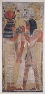 Gudinden Hathor placerer den magiske krave på Seti I (ca. 1394-1279 f.Kr.), taget fra Seti I