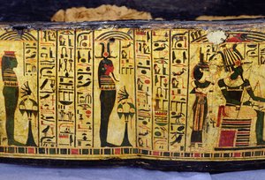 Detalje af den ydre kistebund af mumien af Nesyamun, muligvis fundet i Deir El-Bahri, New Kingdom, ca. 1100 f.Kr. (malet træ) af Egyptian 20th Dynasty