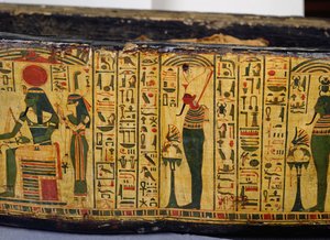 Detalje af den ydre kistebund af mumien af Nesyamun, muligvis fundet i Deir El-Bahri, New Kingdom, ca. 1100 f.Kr. (malet træ) af Egyptian 20th Dynasty