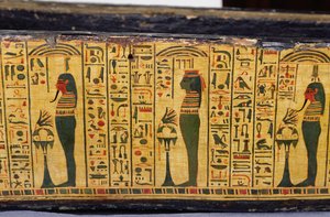 Detalje af den ydre kistebund af mumien af Nesyamun, muligvis fundet i Deir El-Bahri, New Kingdom, ca. 1100 f.Kr. (malet træ) af Egyptian 20th Dynasty