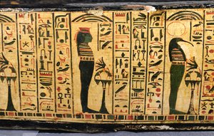 Detalje af den ydre kistebund af mumien af Nesyamun, muligvis fundet i Deir El-Bahri, New Kingdom, ca. 1100 f.Kr. (malet træ) af Egyptian 20th Dynasty