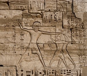 Egyptisk oldtid: detalje af relieffer, der fejrer Faraos sejre over havets folk. Ramses III