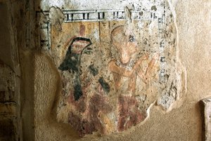 Egyptisk antikvitet: repræsentation af Shuroy og hans kone i tilbedelse. Maleri af Shuroys grav (TT13). 20. dynasti. 1190-1077 f.Kr. Nekropolen af Dra Abu el-Naga, Vestbredden af Luxor, Egypten af Egyptian 20th Dynasty