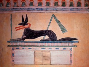 Anubis med sjakalhoved, mumifikationens gud. Muren af Prins Khaemweset II
