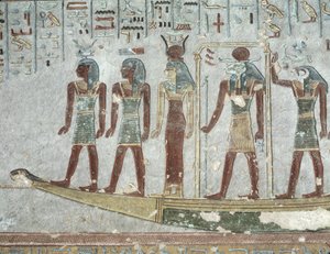 Relief, der forestiller Khnum i en begravelsesbark, der passerer gennem underverdenen, fra Ramses III