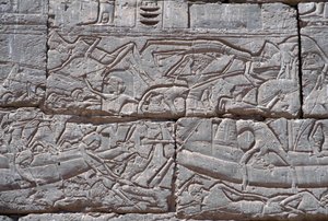 Havfolket, søslaget ved Ramses III, Medinet Habu, sten fra 1195-64 f.Kr.