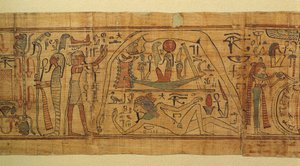 Bog med mytologiske billeder af Nespakachuty, adskillelsen af himmel og jord med solbåden af Egyptian 21st Dynasty