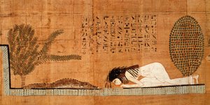 Begravelsespapyrus, der forestiller den afdøde liggende foran krokodillen (papyrus)