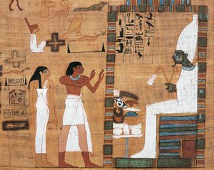 Papyrus forestillende mand og kone for Osiris