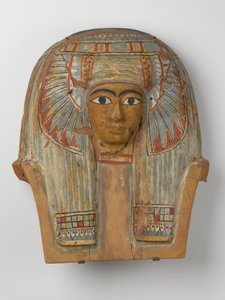 Ansigt fra et kistelåg af træ, ca. 945-715 f.Kr. (træ med gesso og maling) af Egyptian 22nd Dynasty