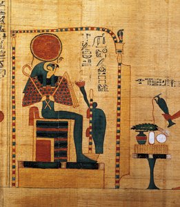 Mytologisk papyrus af Imenemsauf, hovedbærer af Amon. Detalje: gud Ra-Harakhti