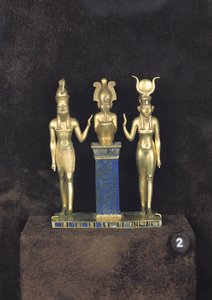 Osiris, Horus, Isis: Triaden af Osorkon II, regeringstid af Osorkon II, ca. 874-850 f.Kr. (guld, lapis lazuli og glas)