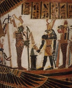 Osiris, detalje fra kartonnage af Nekhtefmet, tredje mellemperiode, ca. 934-889 f.Kr. (pudset og malet linned) af Egyptian 22nd Dynasty
