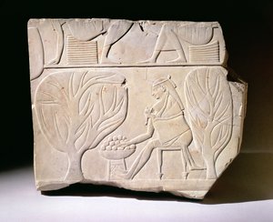 Relief af en kvinde med et barn, der rækker ud efter en platanfigen, fra Montuemhats grav, vestlige Theben, sen periode
