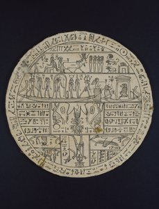 Amuletisk disk (hypocephalus) lavet til Tasheritenkhonsu, ca. 664-525 f.Kr. (linned og gips)