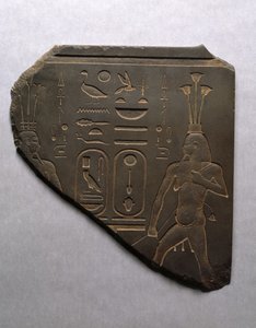 Nilguden Hapi binder rituelt sammen Øvre og Nedre Egypten, 663-525 f.Kr. (skiferskifer)