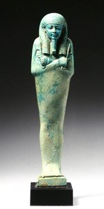 Ushabti-figur for Nakht-Hor-em-heb-mes-em-khereden, sen dynastisk periode, ca. 600 f.Kr. (fajance) (se også 241440) af Egyptian 26th Dynasty