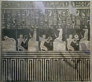 Relief, der viser faraoen Nectanebo (380-62 f.Kr.), der giver ofringer til guder, sen periode
