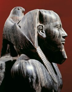 Egyptisk civilisation, Det Gamle Kongerige, Dynasti IV. Diorit-statue af farao Khafre (Chephren). Fra Giza (diorit)