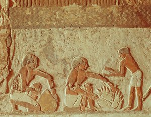 Relief, der viser fremstilling og bagning af brød, Old Kingdom (vægmaleri)