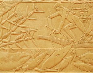 Fiskescene, fra Mastaba i Kagemni, Old Kingdom (kalksten)
