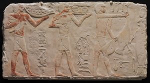 Relief af tre offerbærere, fra Saqqara, ca. 2311-2281 f.Kr. af Egyptian 6th Dynasty