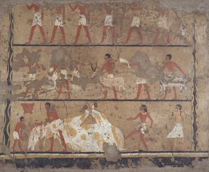 Scener med kvægavl, slagtning, ofring og ofring, Itis grav og Neferu (vægmaleri) af Egyptian 6th Dynasty