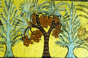 Det gamle Egypten, Vægmaleri, Daddelpalmer og træer, Sennedjems grav, Theben, Deir el Medina af Egyptian Egyptian