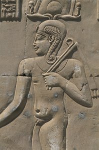 Egypten, Libyens ørken, Al-Dakhilah (Dakhla) oase, Dayr al-Haggar, relief i egyptisk tempel af Egyptian Egyptian