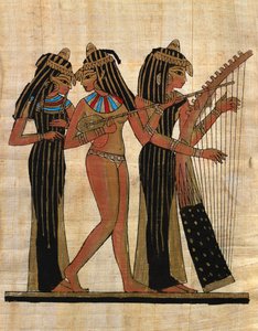 egyptisk kunst; Egyptisk Papyrus: Musikere; Saml Part