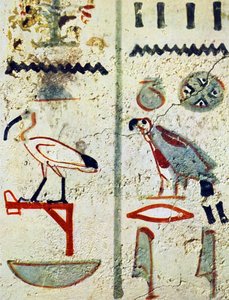 Egyptiske hieroglyffer fra et vægmaleri i en grav af Egyptian Egyptian