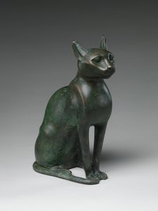 Kattestatuette beregnet til at indeholde en mumificeret kat, 332-30 f.Kr. (blybronze) af Egyptian Ptolemaic Period