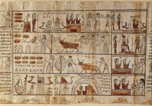 Egyptisk antikvitet: Elysees-markerne. Maleri på papyrus fra Dødebogen. Ptolemæisk periode Torino, egyptisk museum - Det gamle Egypten: de elysiske marker. Maleri på papyrus fra Dødebogen. Ptolemæisk periode. Egyptisk museum, Torino, It af Egyptian Ptolemaic Period