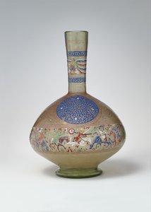 Emaljeret og forgyldt flaske, ca. 1270-99 (glas) af Egyptian School