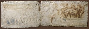 Relief for bønder, der driver kvæg og fiskeri, Det gamle kongerige, 2450-2290 f.Kr. (malet kalksten)