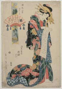 The Courtesan Aizome of the Ebiya Fra serien Eight Views of the Tale of Genji, ca. slutningen af 1800-tallet.