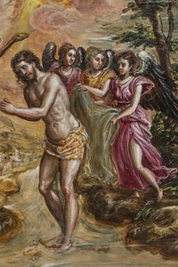 Bærbart alter: detalje af det højre dørpanel, der viser Kristi dåb (tempera grassa på panelet) af El Greco