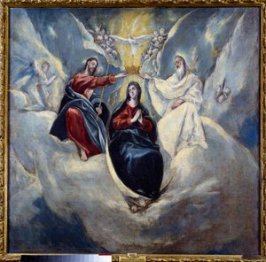 Jomfruens kroning Maleri af Domenikos Theotokopoulos af El Greco (1541-1614) 1595 Søn. 0,99x1,01 m Madrid, Prado-museet af El Greco