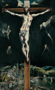 Den korsfæstede Kristus med Toledo i baggrunden af El Greco